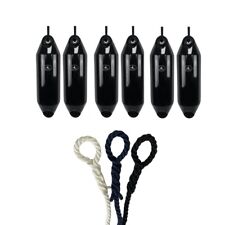 6x Hurricane Original Boat Fenders PM02 Black 48x12cm + Free Spliced Rope UK