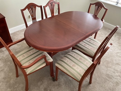 Yew dining table chairs - &, by