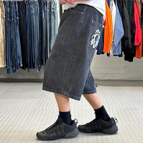 Y2k baggy jorts mens black - 40",