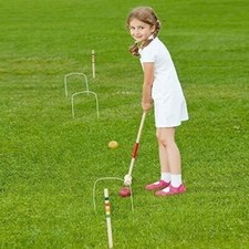 4 PERSON WOODEN CROQUET SET GAME OUTDOOR SUMMER FUN PLAY FAMILY NEW
