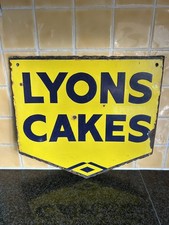 Vintage Lyon’s Cakes Enamel Yellow Advertising Sign Double sided Original!