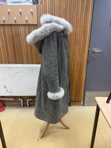Grey shearling coat - coat, large