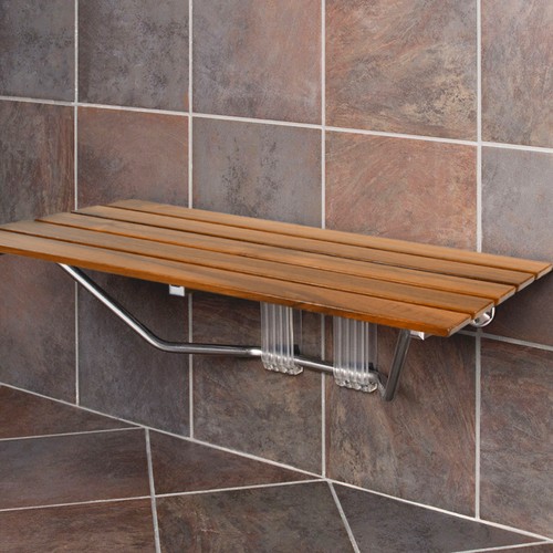 Foldable teak shower seat - teak,