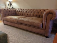 Large Tan Leather Chesterfield