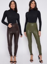 EX M&S Ladies Pull On Faux Leather Leggings Pants Stretch PU Marks Spencer