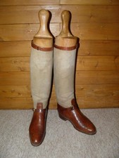 Antique BARTLEY & SONS Leather & Canvas Tall Riding Boots & Trees UK 4 Narrow