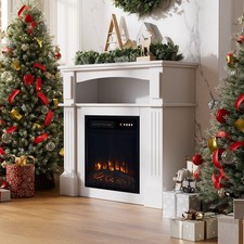 Electric Fireplace Surround Log Fire LED Flame Mantle Suite with Remote Timer