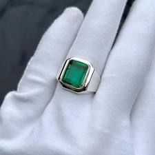 Solid 925 Sterling Silver Men's Emerald Signet Ring Wedding Statement Jewelry