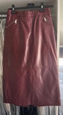 Topshop burgundy genuine real leather midi high waist skirt size UK 8 
