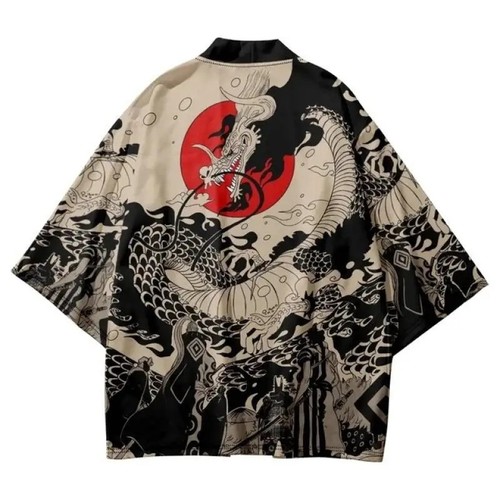 Dragon print kimono cardigan - dragon,