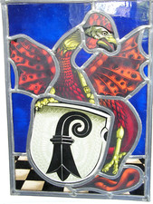 Vintage Heraldic Phoenix Hand Painted Leaded Stained Glass Suncatcher Panel