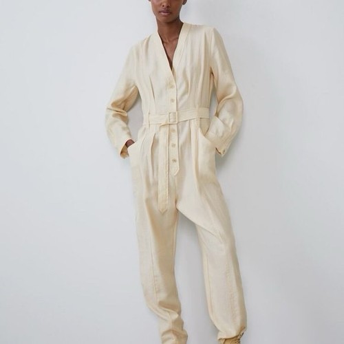 Zara beige utility jumpsuit - zara,