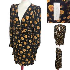 Veronica Beard Black & Orange Floral Long Sleeve Silk Dress (4) Uk 10