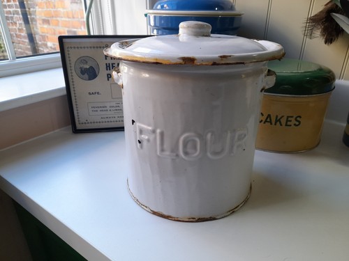 Vintage enamel flour storage - vintage,
