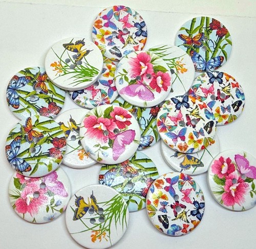 30mm butterfly buttons wooden - butterfly,