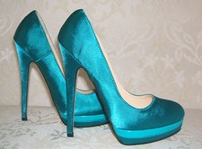 BNWB SIZE 3 EMERALD GREEN TURQUOISE SATIN HIGH HEEL SPECIAL OCCASION COURT SHOES