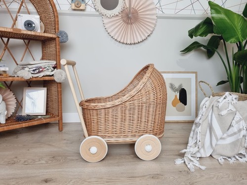 Natural wicker doll stroller - natural,