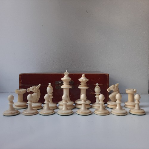 Antique red and white chess
