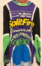 Vintage 1990's AXO SPORT Motocross Jersey Split Fire Kawasaki PRO CIRCUIT Size L