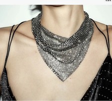 ZARA NEW WOMAN JEWEL BIB COLLAR NECKLACE ANTHRACITE GREY REF: 1011/204