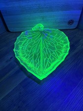2 Art deco Uranium Glass Leaf