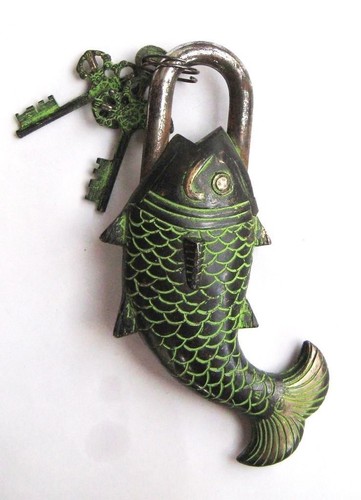Fish lock padlock brass - padlock, key