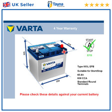 EFB Car Battery N65 Varta 005L