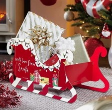 Santa Christmas Sleigh Decor Gift Holder Box Sleigh For Presents & Treats