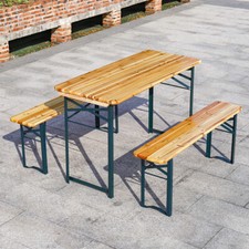 3Pcs Outdoor Wooden Folding Beer Table Bench Garden Furnitures Set Patio Picnic