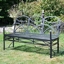 Deluxe Midnight Black Wrought Iron Triple-Arched Four-Seater Garden Bench