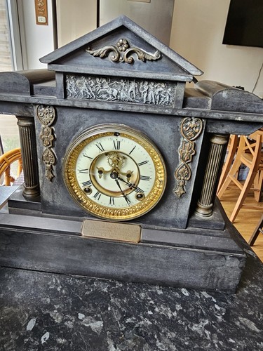 Antique slate clock - clock,