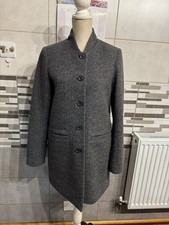 Quba Sails Salcombe Devon Grey Over Coat Women's UK10 Wool Blend Button Up VEC