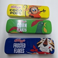 Collectable Kelloggs Metal Pencil Tin Frosted Flakes Corn Flakes Coco Pops Tins