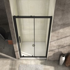 Sliding Shower Door Black 8mm NANO Glass Shower Enclosures Stone Tray Waste Trap