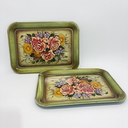Tray metal green roses - metal,