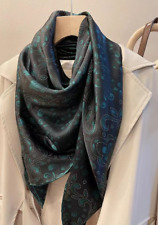 100% Silk 41" large Square Scarf Women Shawl Wrap floral blue black green HD81-3