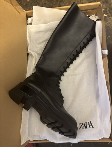 Zara black leather knee high - zara,