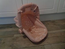 baby dolls car/comfort seat with hood-blush pink-for upto 17 inch dolls