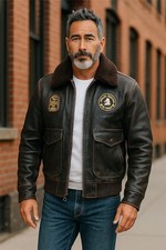 Men's Black Leather Bomber