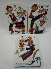 3 X Figgjo Flint Norway Hand Painted Wall Plaques Norwegian Folk Songs