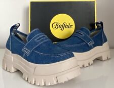 Buffalo Aspha Loafer Shoes Organic Cotton Denim Blue Size 4,5,6,6.5,7 UK Vegan