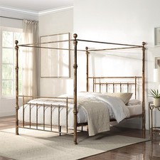 WELWYN VINTAGE VICTORIAN 4 POSTER ANTIQUE BRASS METAL BED FRAME