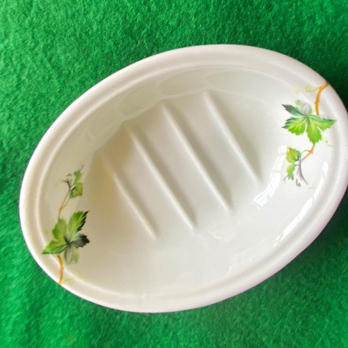 Soap dish white green leaf - soap, white/green