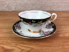 Stanley Bone China Cup And Saucer Black And White Floral Gilt 