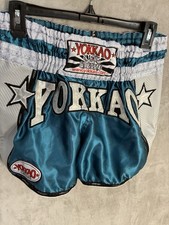 Yokkao Shorts Mens XL MMA Muay Thai boxing Fight Trunks VTG carbon silver blue