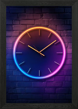 Neon Clock on Brick Wall