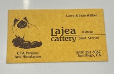 Vtg Business Card Lajea Cattery Cat Kitten Service Stud San Diego California