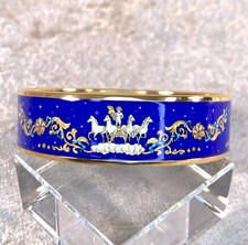 Vintage Hermes Bangle Bracelet Cloud Stars Angel Blue Enamel Gold Rim 70