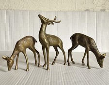 Vintage Brass Deer Figurines Sculptures Set of 3 Collectible MCM
