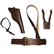 Sam Browne Belt+Shoulder Strap,Gun Holster,Sword Frog & Knot Brown Leather Adult
